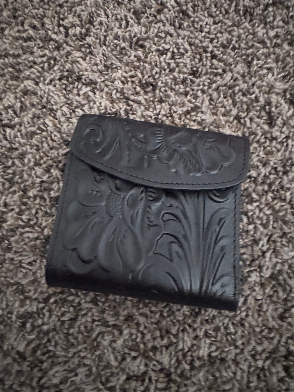 Patricia Nash Black Tooled Floral Fold Wallet